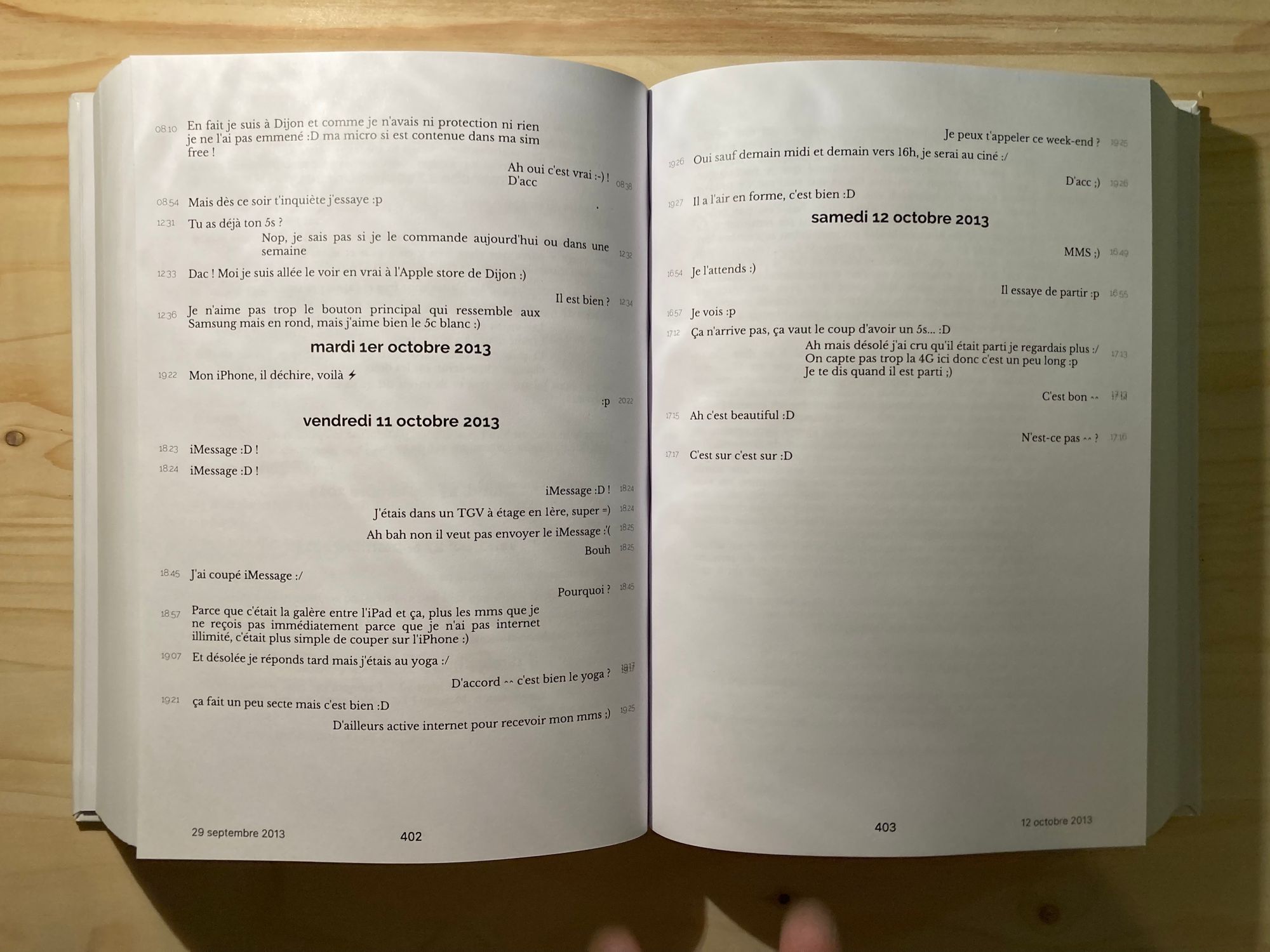 13 years of messages in one book: printing Messenger, SMS, emails.